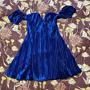 REVOLVE Royal Blue Off-Shoulder Velvet Pleated Dress